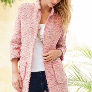 Neiman Marcus Tweed Sparkle Blazer Jacket Pink